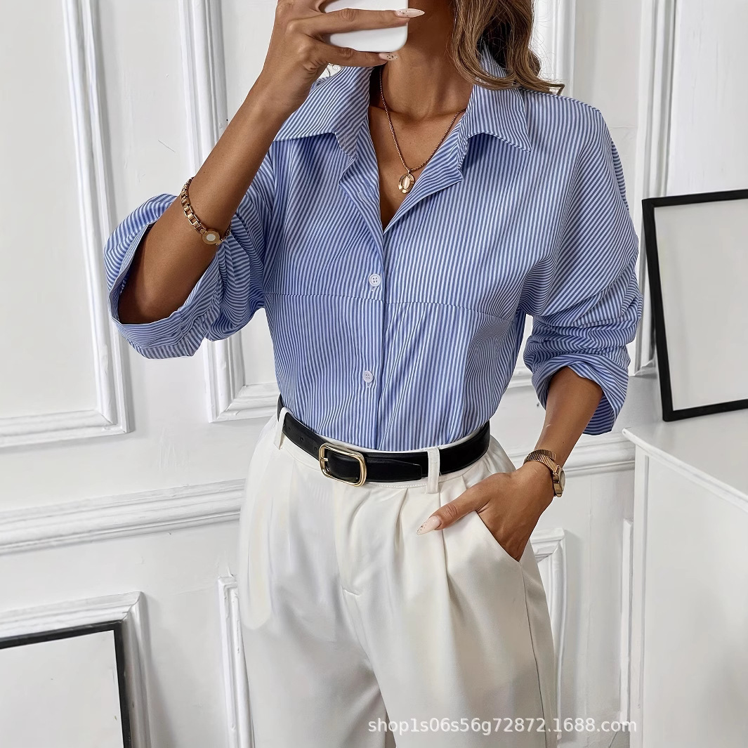 Stripe Long Sleeve Polyester Shirt