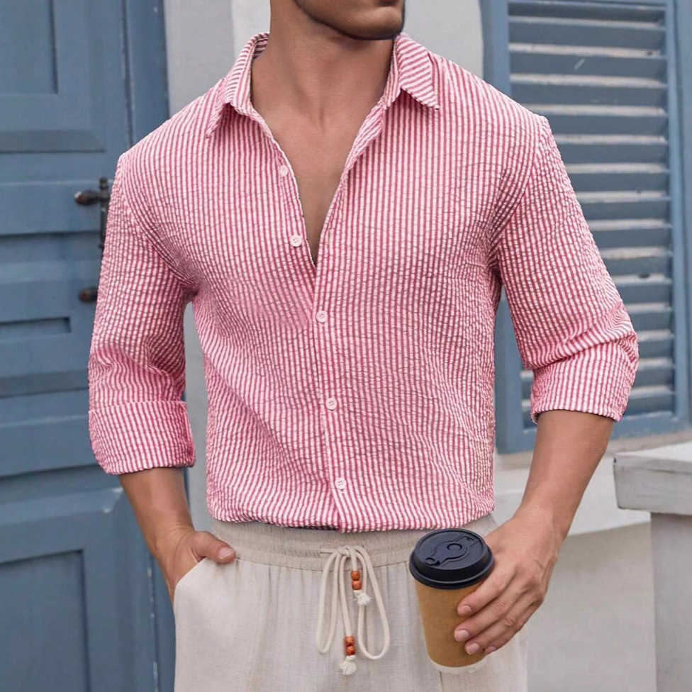 Stripe Long Sleeve Casual Polyester Shacket