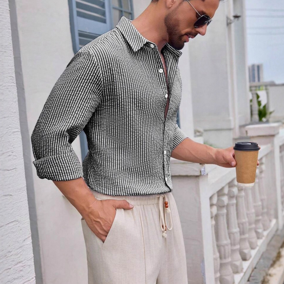 Stripe Long Sleeve Casual Polyester Shacket