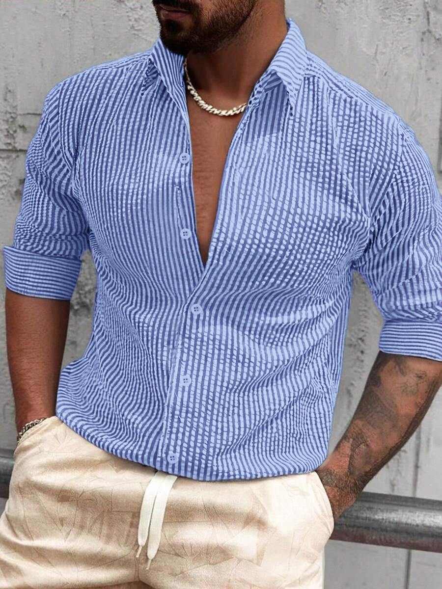 Stripe Long Sleeve Casual Polyester Shacket