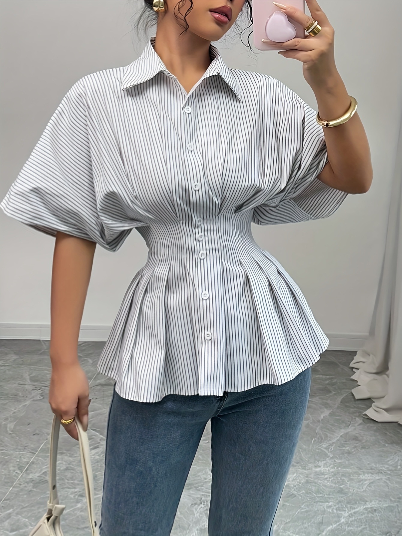 Casual Stripe Short Sleeve Polyester Shirt