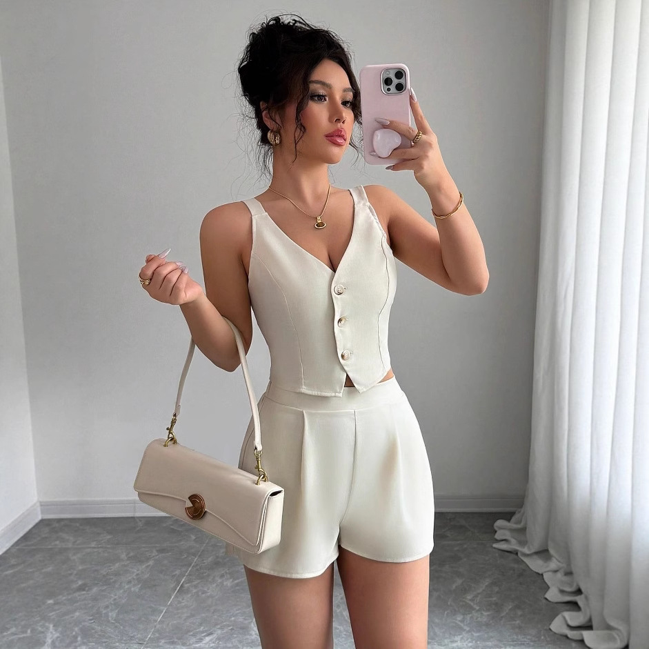 Simple Style Solid Color Polyester Shorts Co-ord Set