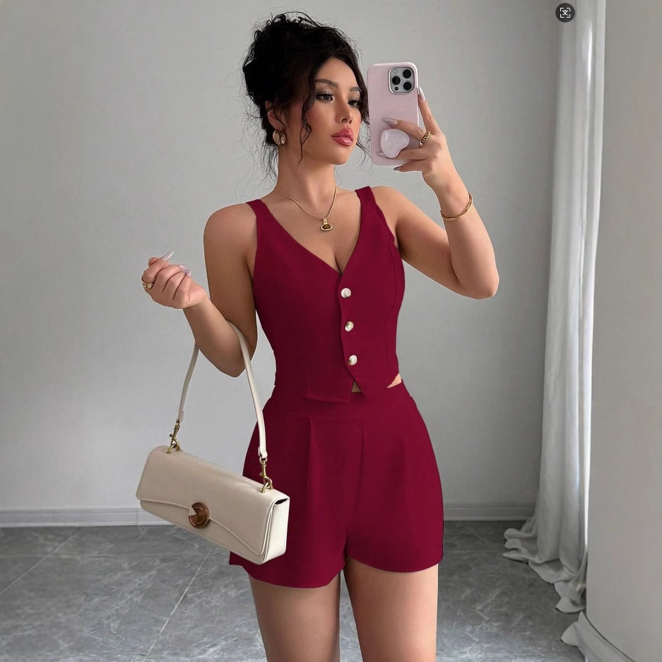Simple Style Solid Color Polyester Shorts Co-ord Set