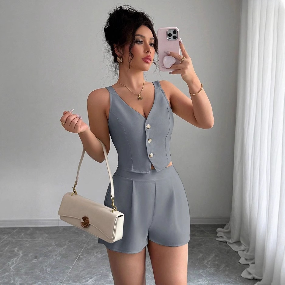 Simple Style Solid Color Polyester Shorts Co-ord Set