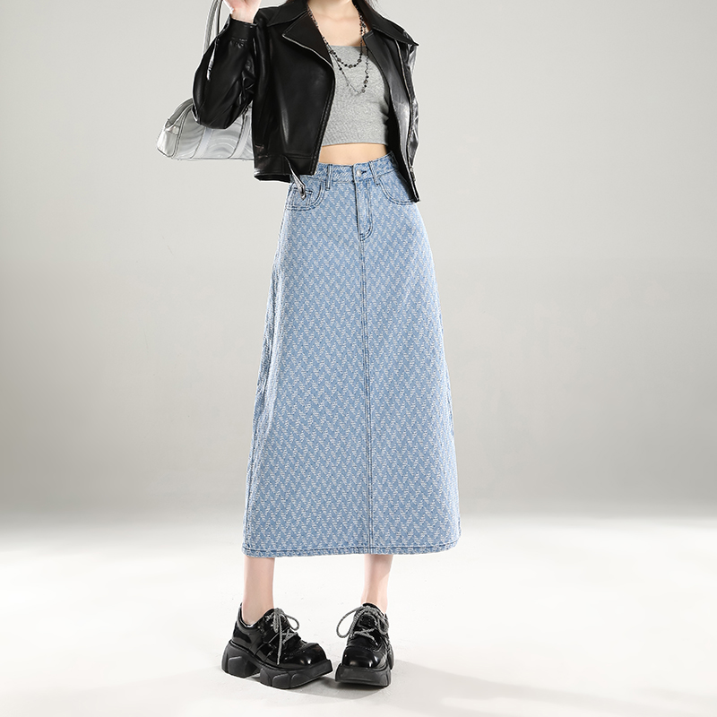 Streetwear Cotton Jacquard Straight Skirt