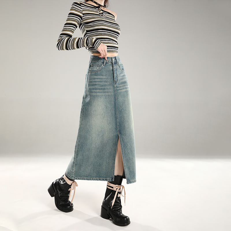 Streetwear Cotton Straight Skirt With Pocket