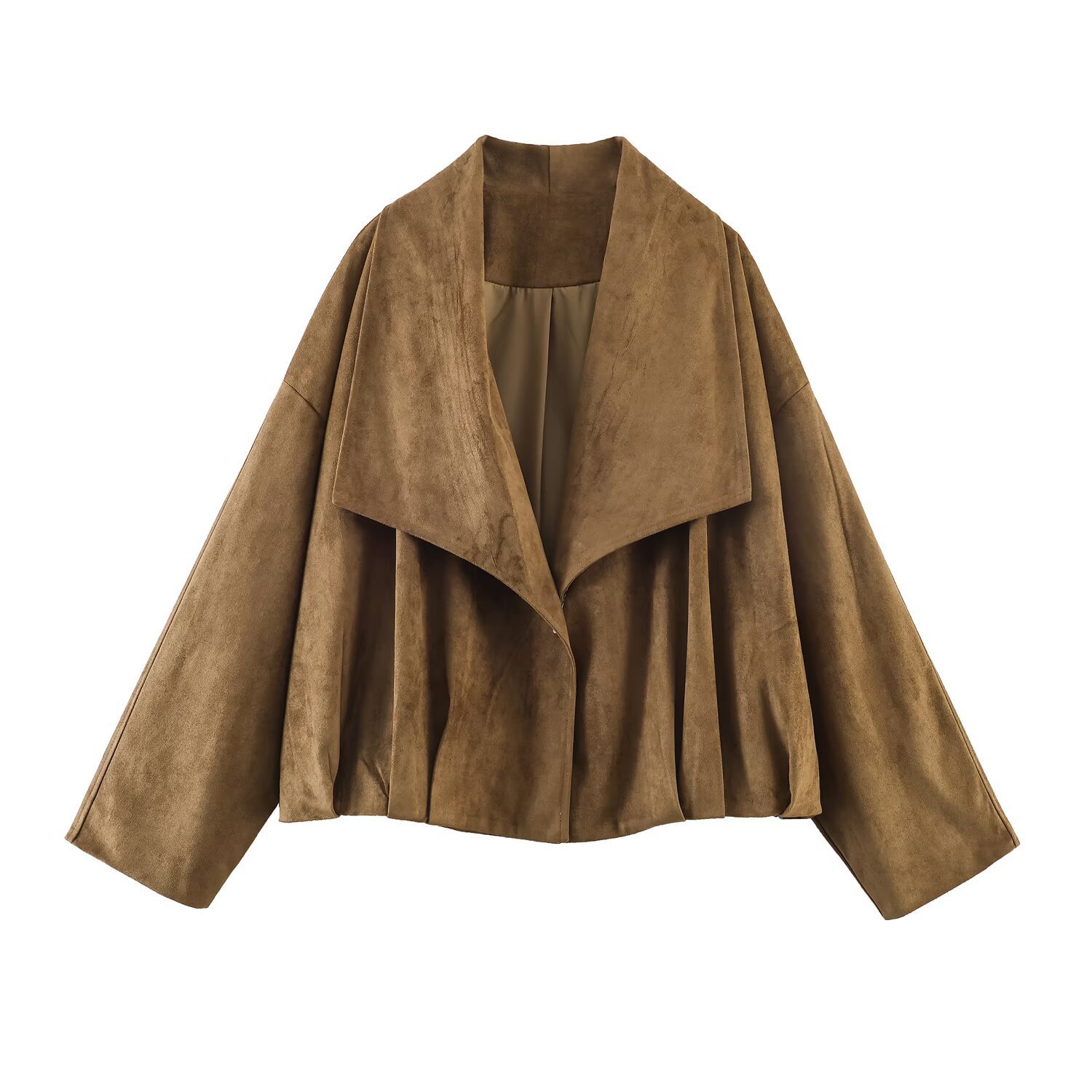 Elegant Solid Color Coat With Zipper Placket