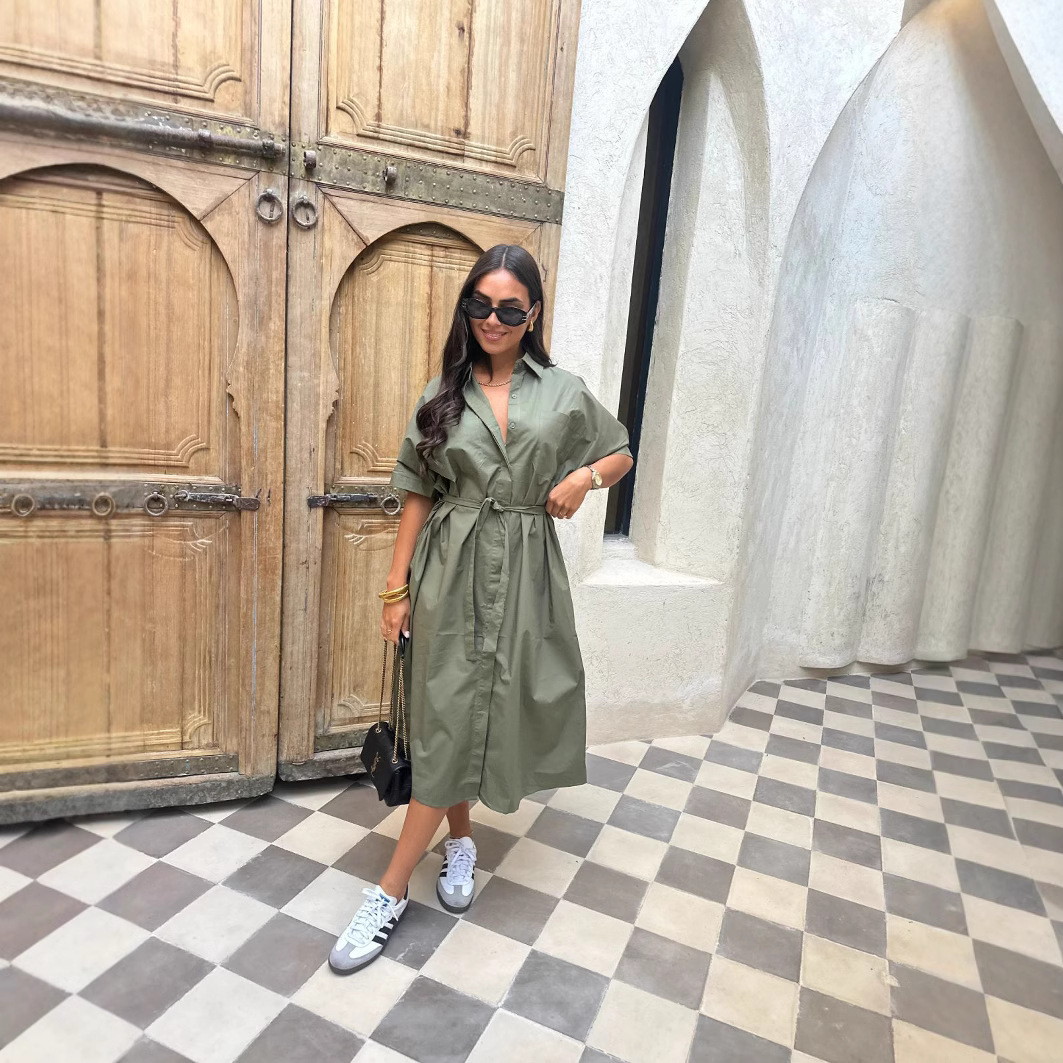 Solid Color Shirt Dress