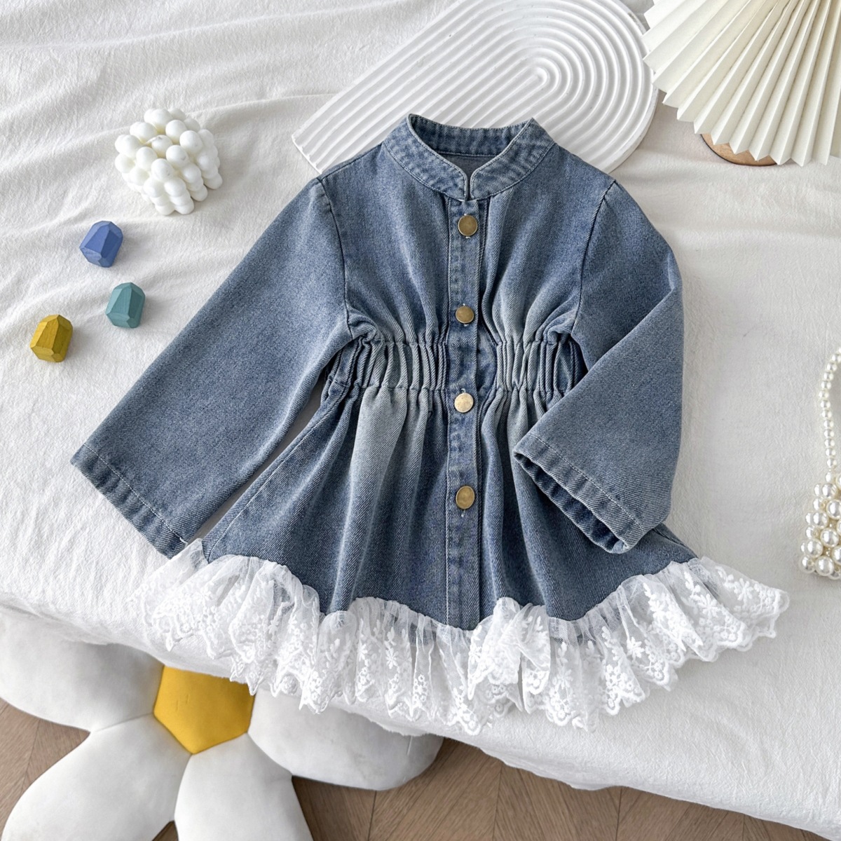 Solid Color Cotton Toddler Girl's Denim Jacket