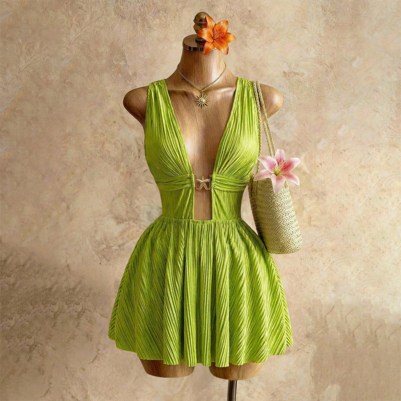 Sleeveless Sheath Dress With Deep V Neckline