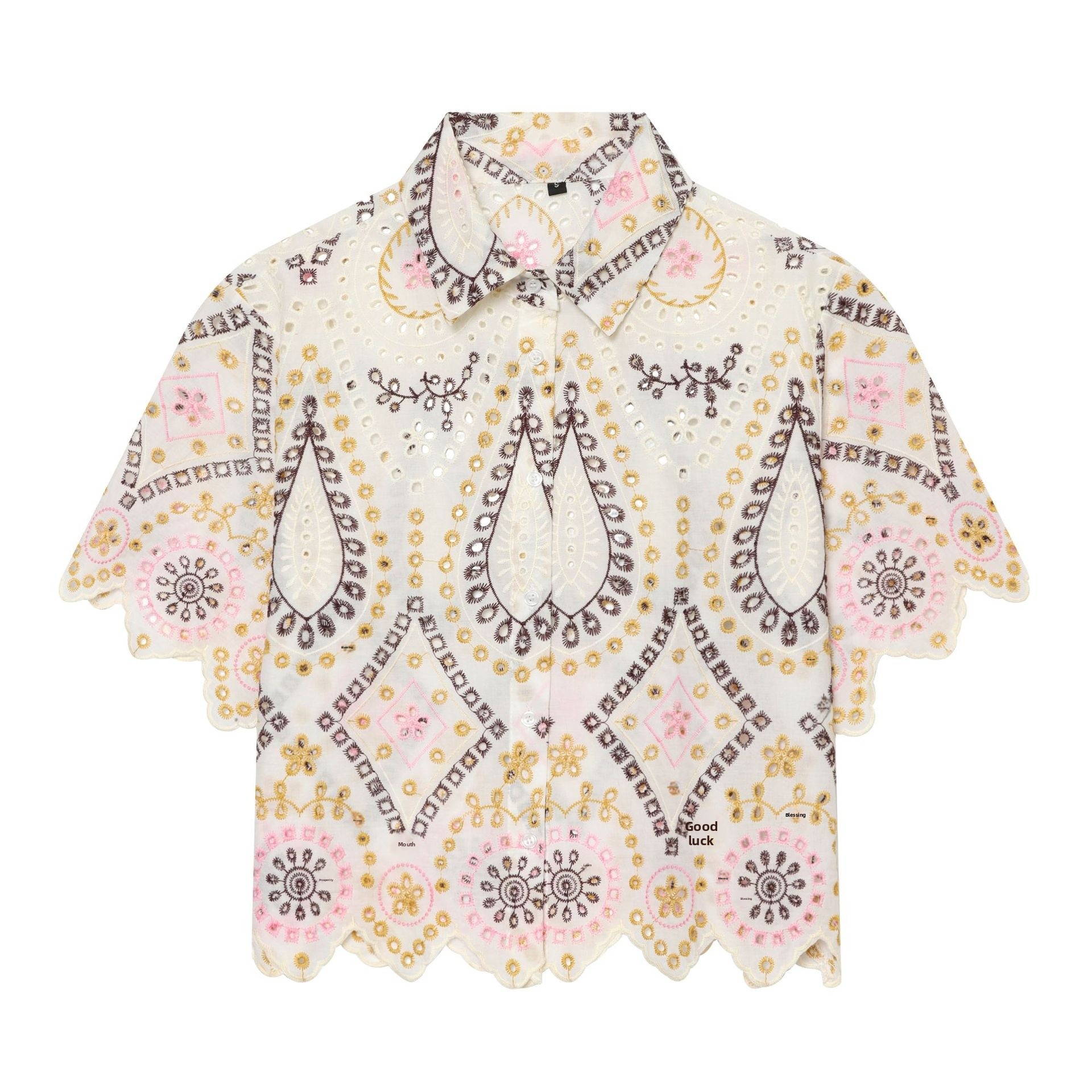 Printing Short Sleeve Polyester Shirt With Embroidery
