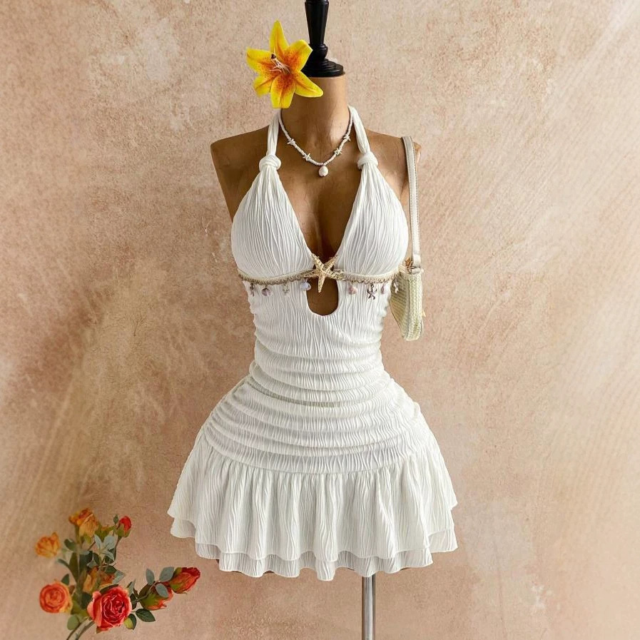 Sexy Solid Color Sleeveless Halter Neck Dress