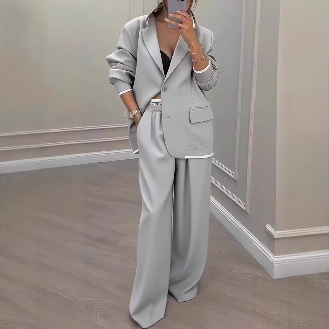Elegant Color Block Blazer Suit