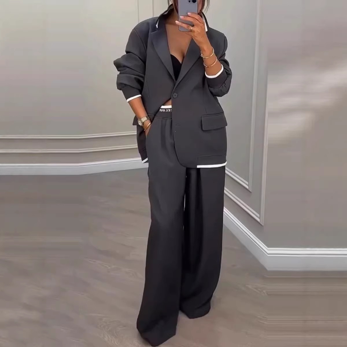 Elegant Color Block Blazer Suit