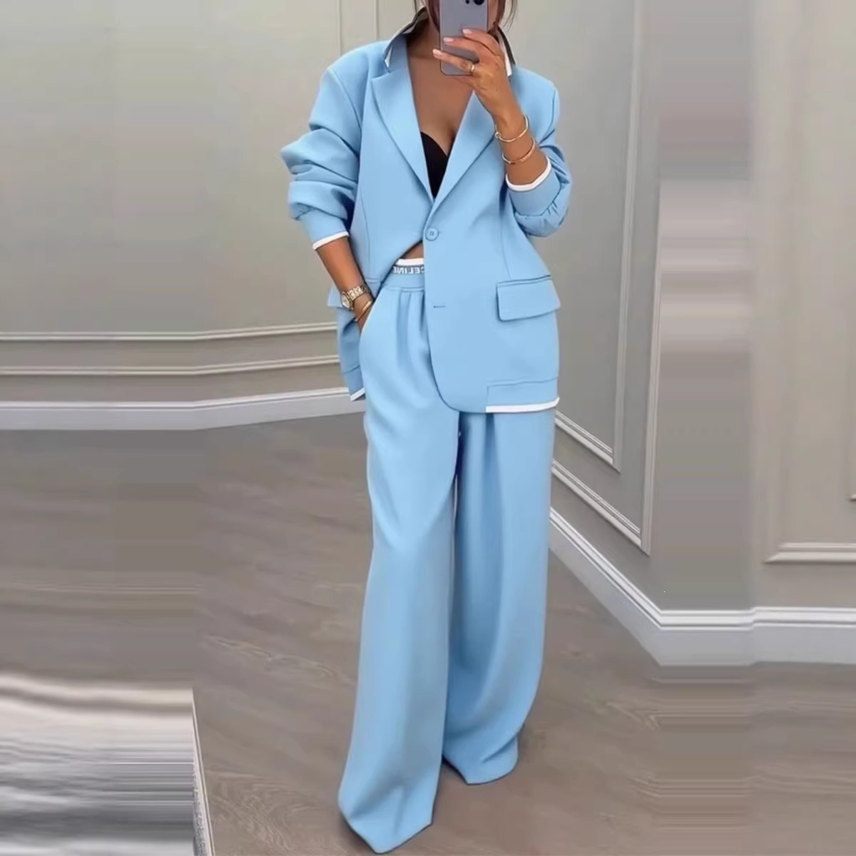 Elegant Color Block Blazer Suit
