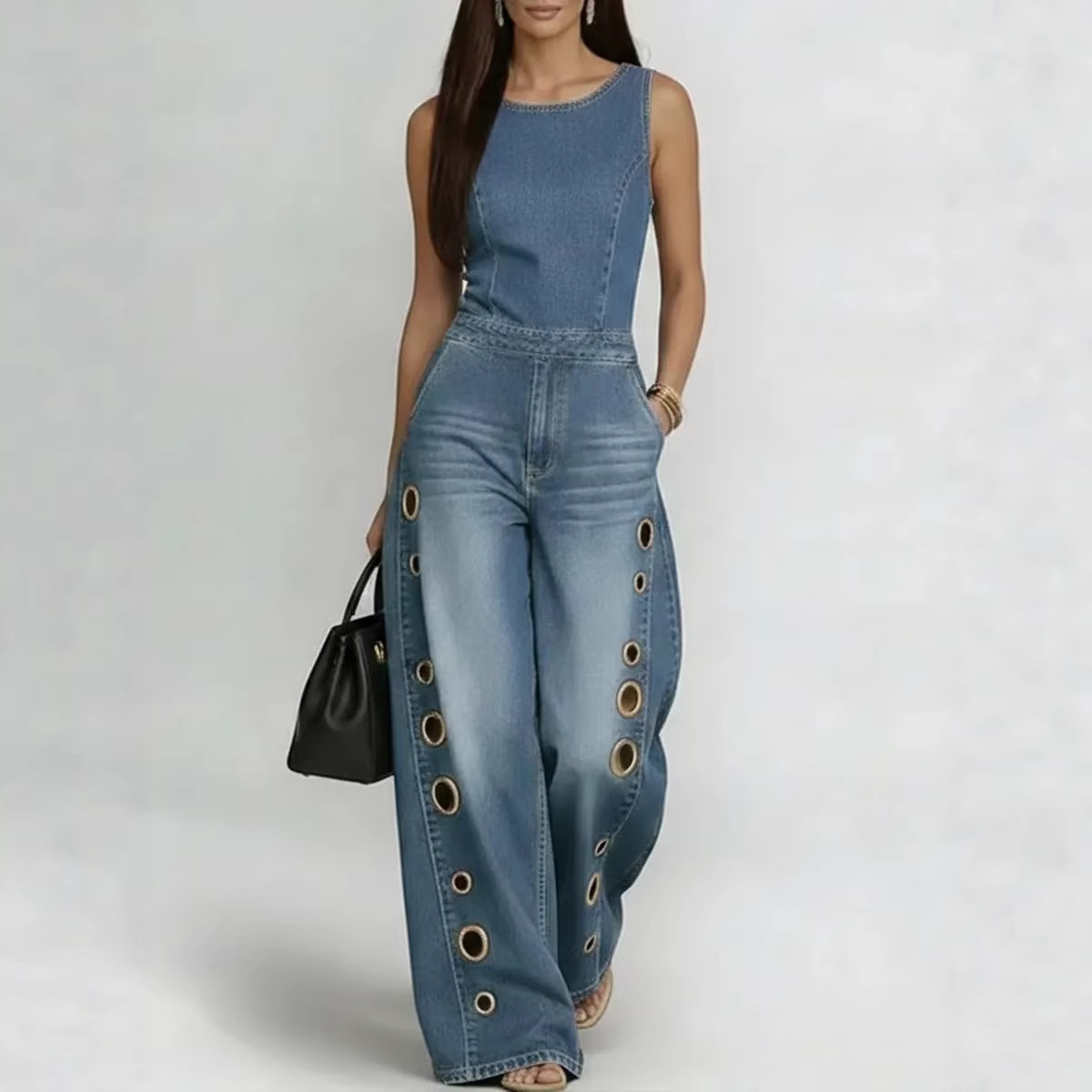 Solid Color Full Length Jumpsuit