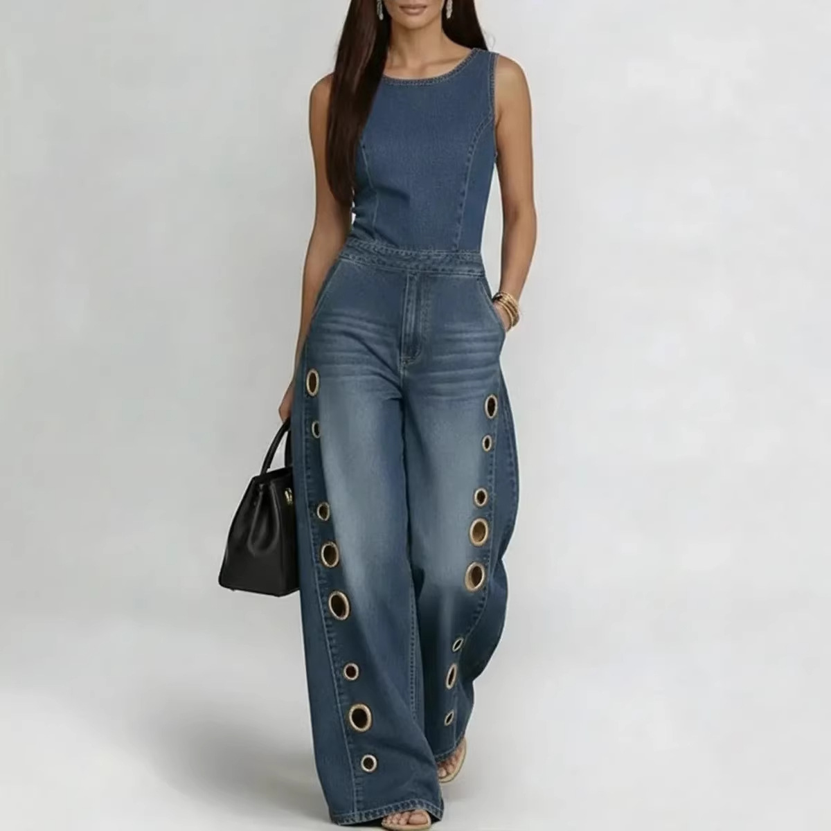 Solid Color Full Length Jumpsuit