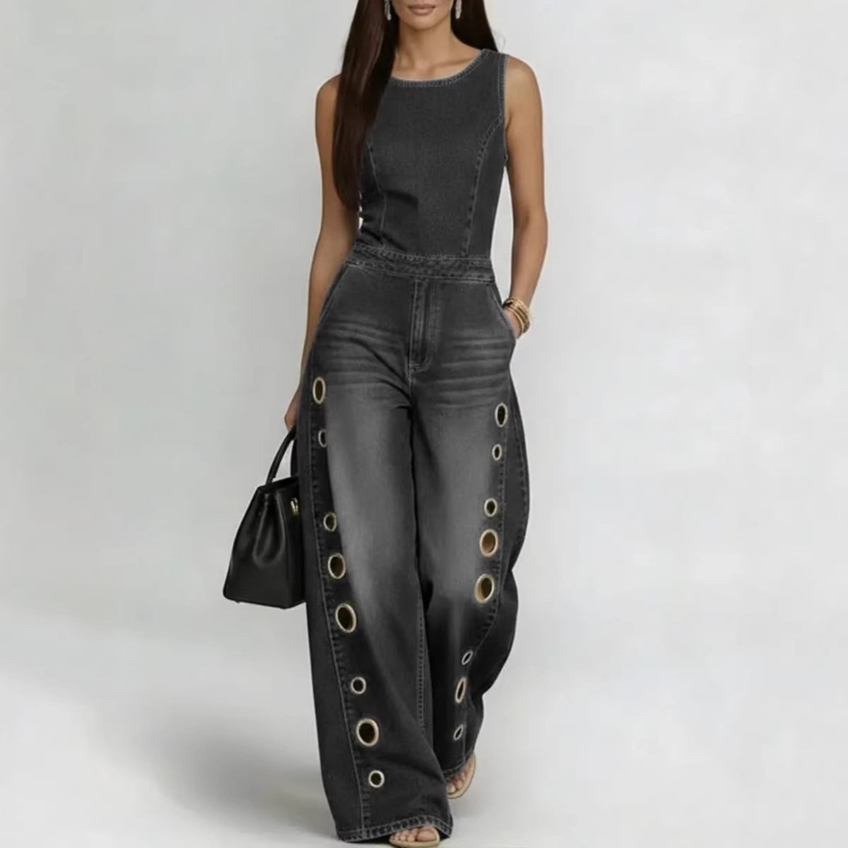 Solid Color Full Length Jumpsuit