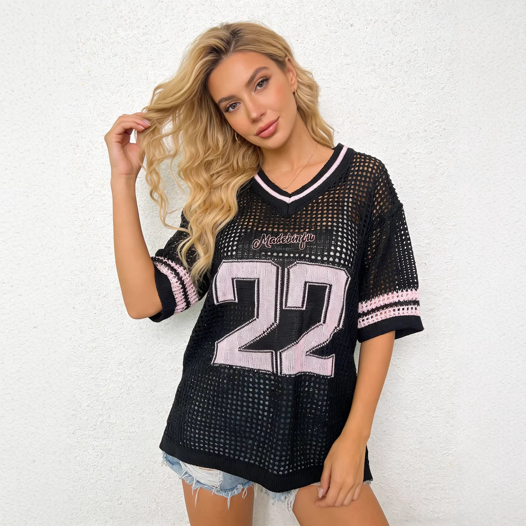 Vintage Style Short Sleeve Knitted Fabric T-shirt