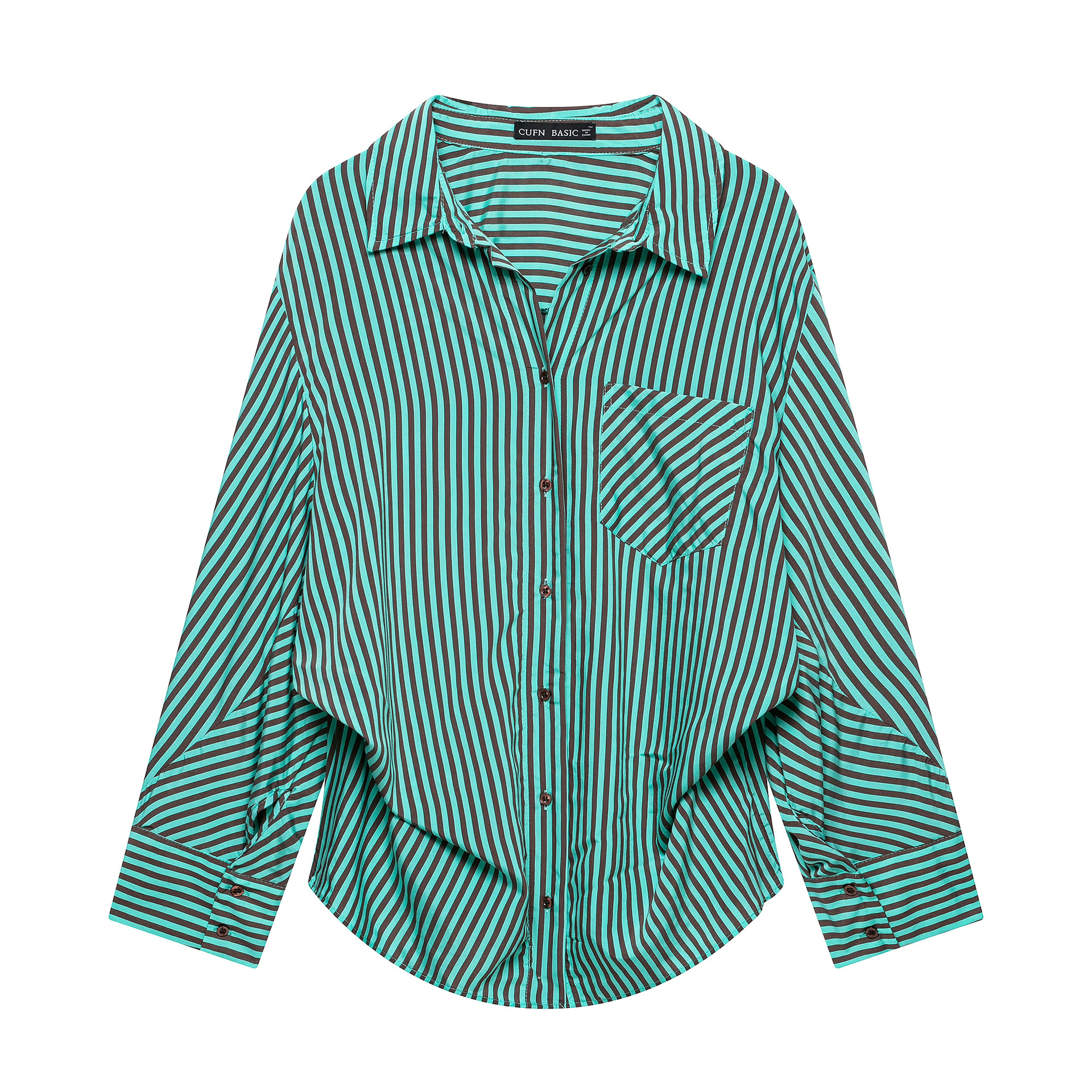 Elegant Stripe Long Sleeve Polyester Shirt