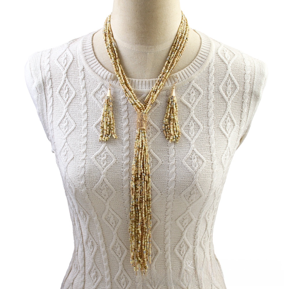 Retro Blue Glass Tassel Sweater Chain Necklace