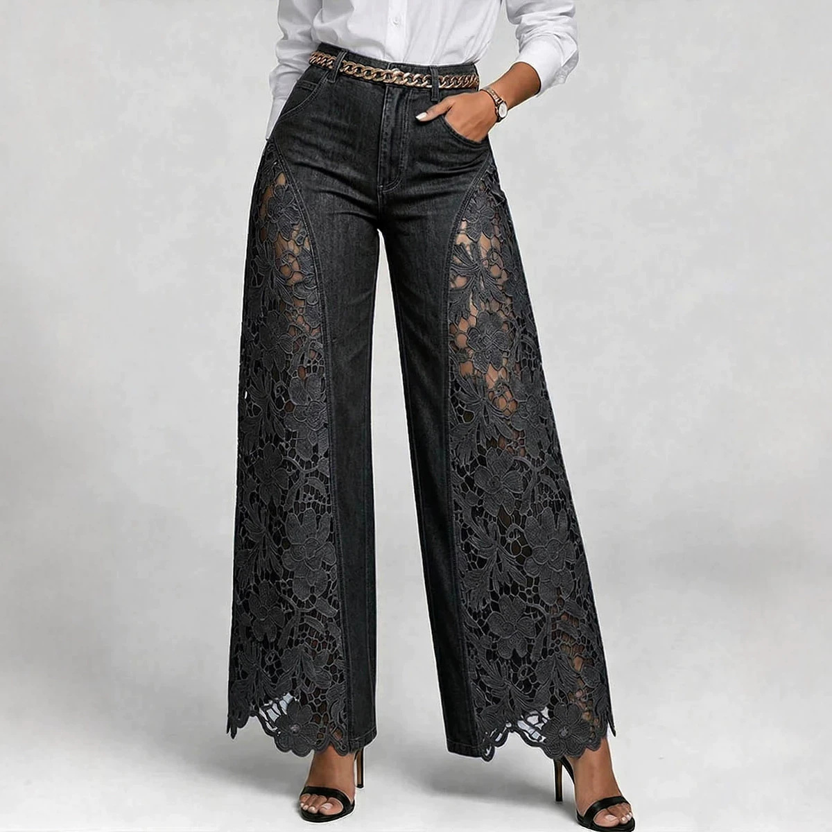 Full Length Denim Cotton Pants For Women