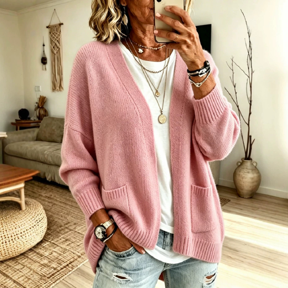 Solid Color Casual Long Sleeve Sweater In Cotton