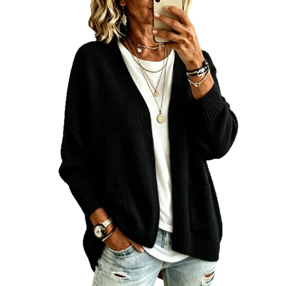 Solid Color Casual Long Sleeve Sweater In Cotton