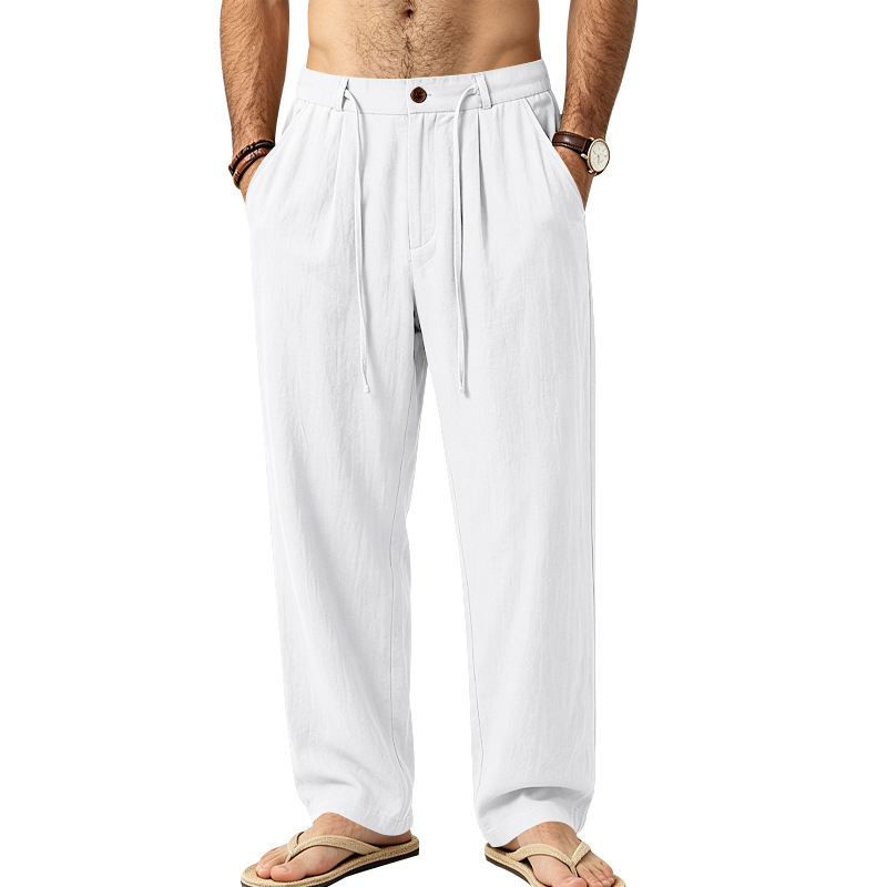 Men's Casual Solid Color Full Length Linen Pants