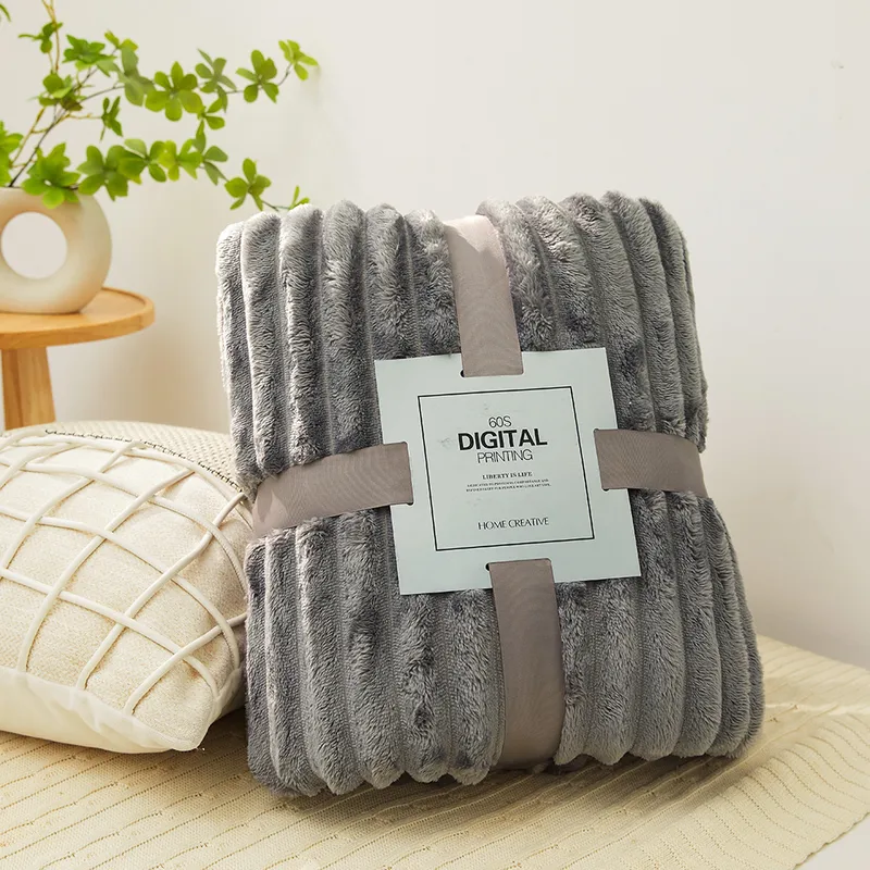 Casava Striped Rabbit Fur Luxe Fleece Blanket