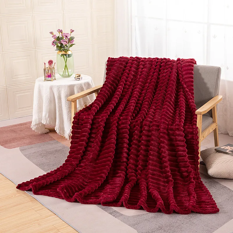 Casava Wide Stripe Coral Fleece Plush Blanket