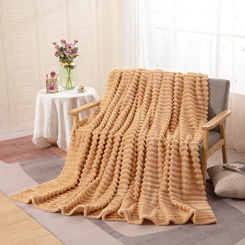 Casava Wide Stripe Coral Fleece Plush Blanket