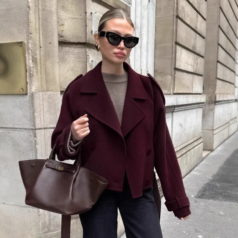 Casava French Style Brown Woolen Coat