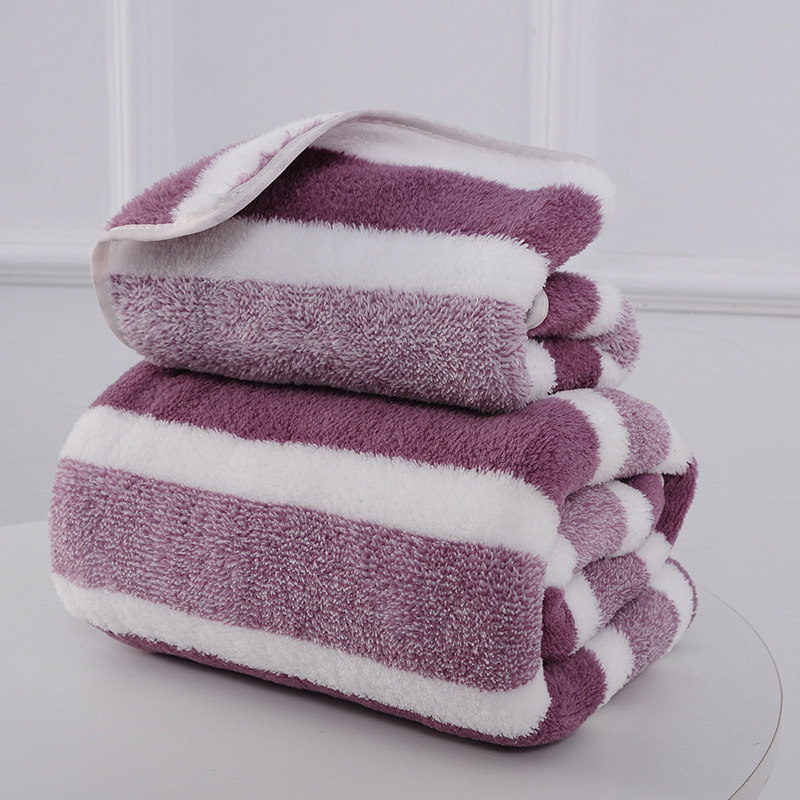 Casual Casava Stripe Coral Fleece Towels Bath Towels Towels