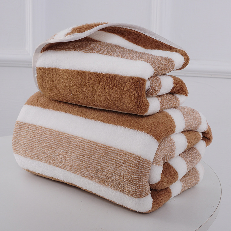 Casual Casava Stripe Coral Fleece Towels Bath Towels Towels