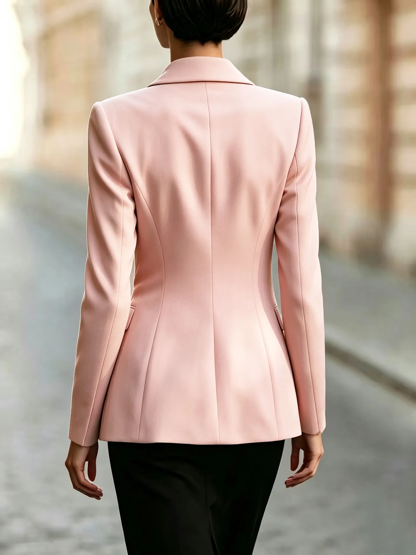 Solid Color Business Long Sleeve Polyester Blazer Featuring Tie Detail