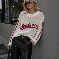 Casual Long Sleeve Polyester Sweater with Hollow Out Craft and Pullover Design
