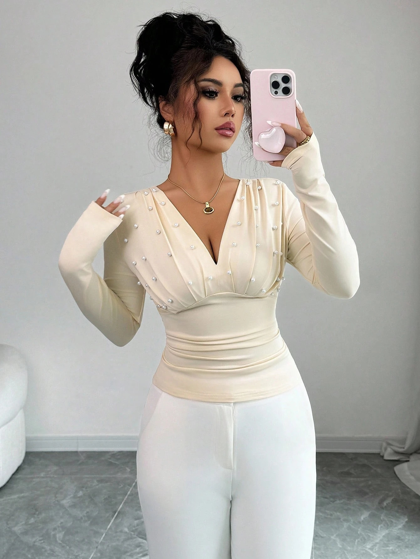 Casava  Handmade Embroidery Slim Fit T-Shirt